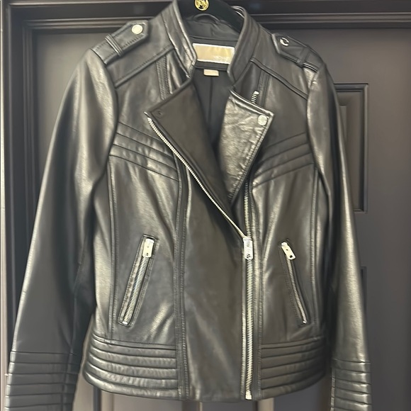 Michael Kors Jackets & Blazers - Michael Kors Black Leather Jacket Asymmetrical Design